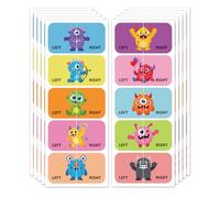 Peacoblue Calcomanías para zapatos para aprender a la izquierda y derecha, lindo monstruo pequeño, 100 unidades (50 pares) calcomanías autoadhesivas para zapatos para ayudar a poner los zapatos