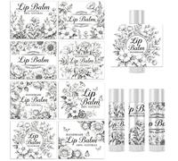 Peacoblue - Etiquetas adhesivas para bálsamo labial (2,1 x 1,7 pulgadas, flores en blanco y negro, 8 estilos, etiquetas impermeables brillantes para tubos hechos en casa, bodas, niños shower, fiestas