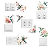 Peacoblue Etiquetas de Calcomanías para Placas de Interruptores de Luz 6Pcs 7"x7" Colibrí y Flores para Decoración del Hogar, Divertidas Calcomanías para Interruptores de Pared Peel and Stick