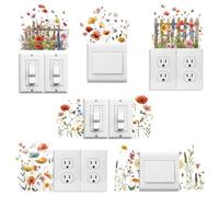 Peacoblue Etiquetas de Calcomanías para Placas de Interruptores de Luz 6Pcs 7"x7" Flores Silvestres para Decoración del Hogar, Divertidas Calcomanías para Interruptores de Pared Peel and Stick