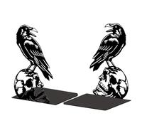 Peacoblue Extremos metálicos estantería metálica para estanterías,Antideslizante para Libros,Modernos Tapones Decorativos para Oficina, Escritorio, estantería,3 "x4,3 x7,4, 1 par (Cuervo y cráneo)