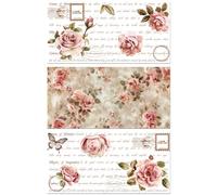 Peacoblue Frotar Pegatina de Transferencia para Mueble Rub on Transfer Furniture 6"X12" Carta vintage y flor, 3pcs UV DTF Decor Calcomanía Manualidades para Madera Puerta Glass Cajonera Adornos