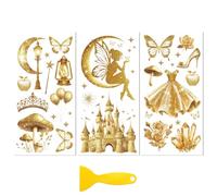 Peacoblue Frotar Pegatina de Transferencia para Mueble Rub on Transfer Furniture 6"X12" Cuento de hadas dorado, 3pcs UV DTF Decor Calcomanía Manualidades para Madera Puerta Glass Cajonera Adornos