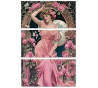 Peacoblue Frotar Pegatina de Transferencia para Mueble Rub on Transfer Furniture 6"X12" Dama victoriana con flor, 3pcs UV DTF Decor Calcomanía Manualidades para Madera Puerta Glass Cajonera Adornos