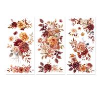 Peacoblue Frotar Pegatina de Transferencia para Mueble Rub on Transfer Furniture 6"X12" Esquina de Flores, 3pcs UV DTF Decor Calcomanía Manualidades para Madera Puerta Glass Cajonera Adornos