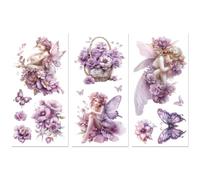 Peacoblue Frotar Pegatina de Transferencia para Mueble Rub on Transfer Furniture 6"X12" Hadas Y Flores, 3pcs UV DTF Decor Calcomanía Manualidades para Madera Puerta Glass Cajonera Adornos