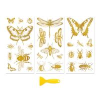 Peacoblue Frotar Pegatina de Transferencia para Mueble Rub on Transfer Furniture 6"X12" Mariposas y libélulas con polilla, 3pcs UV DTF Decor Calcomanía Manualidades para Madera Puerta Cajonera Adornos