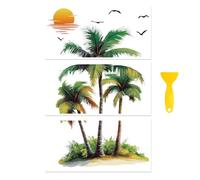 Peacoblue Frotar Pegatina de Transferencia para Mueble Rub on Transfer Furniture 6"X12" Palmeras y Atardecer, 3pcs UV DTF Decor Calcomanía Manualidades para Madera Puerta Glass Cajonera Adornos