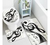 peacoblue Juego de 3 alfombrillas de baño con notas musicales para baño, con cubierta de tapa de inodoro, alfombra de baño antideslizante y tapetes de contorno, alfombra de inodoro lavable para