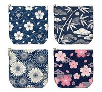 Peacoblue Juego de 4 bolsas de maquillaje pequeñas de pana para mujer, con bolsa de aseo portátil y neceser para bolsos, Estilo japonés con bambú, Japanischer Stil Mit Bambus, Estilo Japonés Con Bambú