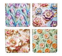 Peacoblue Juego de 4 carteras pequeñas de cuero para mujer, impermeables y duraderas, mini monederos para adultos y niñas, Flores en relieve 3D, 12x11cm, Flores en relieve 3D