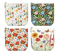 Peacoblue Juego de bolsas de maquillaje pequeñas de pana para mujer, con cremallera, neceser para cosméticos y neceseres de aseo, Flores y mariposas coloridas, Bunte Blumen Und Schmetterlinge, Flores