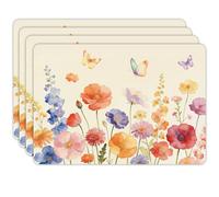 Peacoblue Manteles individuales de piel sintética con flores silvestres y mariposas, juego de 4.1 x 17 pulgadas, impermeables, lavables, para interiores y exteriores, granja, fiesta, cocina