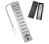 Peacoblue Marcapáginas de metal con diseño de Biblia y patrón para los amantes de los libros, para hombre y mujer, de acero inoxidable, marcador de libros inspirador, regalo con colgante para Navidad