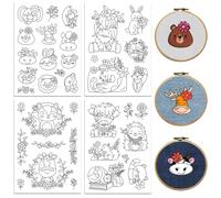 peacoblue Patrones de Bordado Solubles en Agua para Principiantes 4 Hojas encaje animal con 37pcs Patrones, Papel de Bordar Desechable para Coser a Mano Mujeres Adulto