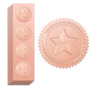 Peacoblue Sello adhesivo de lámina de oro rosa en relieve de 5 cm, 100 estrellas para decoración de tarjetas de regalo, sellos de sobres, invitaciones de fiesta familiar, calcomanías doradas alrededor