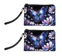 Peacoblue Set de 2 Bolsos Monedero para Mujeres - Libélula y Glicinia, Billetera Resistente, Bolso de Maquillaje con Cremallera