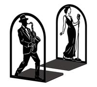 Peacoblue Sujetalibros decorativo moderno cantante de jazz con saxofón sujetalibros de metal para libros pesados 13,5 x 10,9 x 20,1 cm, soporte para libros para decoración del hogar, estantería y