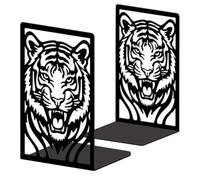 Peacoblue Sujetalibros decorativos modernos con cabeza de tigre, sujetalibros de metal para libros pesados, 13,5 x 10,9 x 20,1 cm, para decoración del hogar, estantería y oficina, 1 par