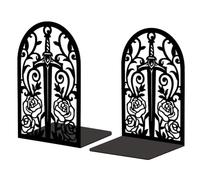 Peacoblue Sujetalibros Metálico para Estantería Decorativa, Moderno Y Creativo Soporte de Libros Resistente para Escritorio O Estante de Estudio, Par (Espada con Vid Y Rosa)