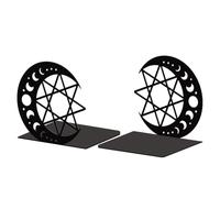 Peacoblue Sujetalibros Metálico para Estantería Decorativa, Moderno Y Creativo Soporte de Libros Resistente para Escritorio O Estante de Estudio, Par (Luna Y Estrella)