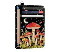 peacoblue Tarjetero Delgado, Hongos con Estrellas y Luna, Tarjetero Mujer Bolsillo Frontal Pequeño Porta Tarjetas Viaje Bonito Divertido Fino con Ventana ID Cuero PU Organizador de Tarjetas Regalos