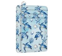 peacoblue Tarjetero Delgado, Tortuga Marina y Océano, Tarjetero Mujer Bolsillo Frontal Pequeño Porta Tarjetas Viaje Bonito Divertido Fino con Ventana ID Cuero PU Organizador de Tarjetas Regalos