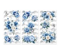 Peacoblue UV DTF Rub-On Transferfolie Möbel-Sticker Blaue Blumen und Musiknotation Muster 15x30cm, 3 Stk. Wasserfeste Deko-Transferaufkleber für Möbel Glas Porzellan Wäscheschränke Kommoden Kunststoff