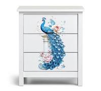 Peacoblue UV DTF Rub-On Transferfolie Möbel-Sticker Blauer Pfau und Blumen Muster 15x30cm, 3 Stk. Wasserfeste Deko-Transferaufkleber für Möbel Gläser Porzellan Wäscheschränke Kommoden Holz Kunststoff