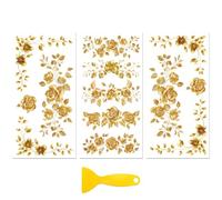 Peacoblue UV DTF Rub-On Transferfolie Möbel-Sticker Goldene Spitze mit Ecke Muster 15x30cm, 3 Stk. Wasserfeste Deko-Transferaufkleber für Möbel Gläser Porzellan Wäscheschränke Kommoden Holz Kunststoff