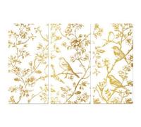 Peacoblue UV DTF Rub-On Transferfolie Möbel-Sticker Goldene Zweige und Vögel Muster 15x30cm, 3 Stk. Wasserfeste Deko-Transferaufkleber für Möbel Glas Porzellan Wäscheschränke Kommoden Holz Kunststoff