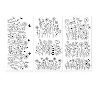 Peacoblue UV DTF Rub-On Transferfolie Möbel-Sticker Schwarz-Weiß-Blumen Muster 15x30cm, 3 Stk. Wasserfeste Deko-Transferaufkleber für Möbel Gläser Porzellan Wäscheschränke Kommoden Holz Kunststoff