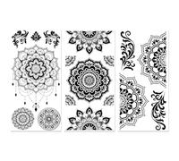 Peacoblue UV DTF Rub-On Transferfolie Möbel-Sticker Schwarzes Mandala-Muster Muster 15x30cm, 3 Stk. Wasserfeste Deko-Transferaufkleber für Möbel Glas Porzellan Wäscheschränke Kommoden Holz Kunststoff