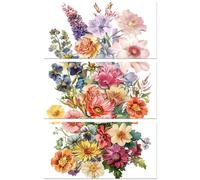 Peacoblue UV DTF Rub-On Transferfolie Möbel-Sticker Vintage Blumen Muster 15x30cm, 3 Stk. Wasserfeste Deko-Transferaufkleber für Möbel Glas Gläser Porzellan Wäscheschränke Kommoden Holz Kunststoff