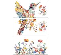 Peacoblue UV DTF Rub-On Transferfolie Möbel-Sticker Vogel und Blumen Muster 15x30cm, 3 Stk. Wasserfeste Deko-Transferaufkleber für Möbel Glas Gläser Porzellan Wäscheschränke Kommoden Holz Kunststoff