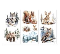 Peacoblue UV DTF Rub-On Transferfolie Möbel-Sticker Winterwald und Tiere Muster 15x30cm, 3 Stk. Wasserfeste Deko-Transferaufkleber für Möbel Gläser Porzellan Wäscheschränke Kommoden Holz Kunststoff