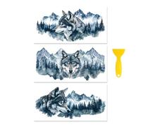 Peacoblue UV DTF Rub-On Transferfolie Möbel-Sticker Wolf und Berg Muster 15x30cm, 3 Stk. Wasserfeste Deko-Transferaufkleber für Möbel Glas Gläser Porzellan Wäscheschränke Kommoden Holz Kunststoff