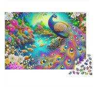 Peacock 1000 Piezas Rompecabezas para Adultos Pavo Real Junto a Arroyo con Flores Vibrantes Premium Grueso Resistente Vibrante Desafiante Difícil Regalo 38x26cm/1000pcs