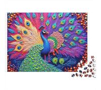 Peacock Art Design 100% Recycled Cardboard Neon Peacock 1000Pc Jigsaw Puzzle Adults Fun Activity for Rainy Days 52x38cm/1000pcs