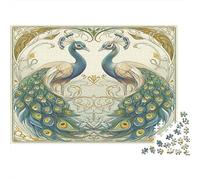 Peacock Art-Vintage Ornamental Design Adult Jigsaw Puzzles Two Peacocks on Golden Frame for The Whole Family Women, Gifts for Men 38x26cm/1000pcs