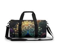 Peacock - Bolsa de deporte cilíndrica con diseño de plumas de cola iridiscentes para mujeres y hombres, bolsa de deporte con correa para el hombro