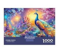 Peacock by Waterfall Cerca del Castillo de Cuentos de Hadas Puzzle De 1000 Piezas Hermoso Pavo Cartón Reciclado, Juego De Ingenio 38x26cm/1000pcs