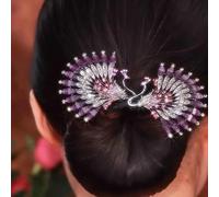 Peacock Display Angel Wings Elegant Hair Bun Maker,Rhinestone Flower Hairstyle Shaper Accessories for Women,Peacock Hair Curler Hairpin,Lazy Hair Curler Deft Bun Maker (Peacock B)