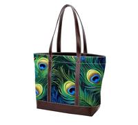 Peacock Feathers-1299 - Bolsos de hombro para mujer, bolsos grandes de cuero lavado suave y duraderos, multicolor 06, 33.8x12x31cm/13.3x4.7x12.2 in