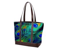 Peacock Feathers-1387 - Bolsos de lona de cuero duraderos para mujer, con asa superior, bolso de hombro, multicolor 02, 33.8x12x31cm/13.3x4.7x12.2 in