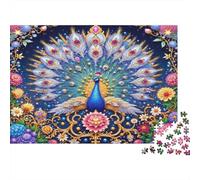 Peacock Floral Art 1000 Piezas Rompecabezas Hombres Mujeres Adultos Pavo Real Majestuoso con Flores Coloridas Premium Robusto Vibrante Desafiante Difícil Alivio Estrés Familiar Regalo 70x50cm/1000pcs