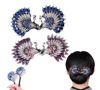 Peacock Hair Curler Hairpin, 2PCS Peacock Display Angel Wings Elegant Hair Bun Maker, Peacock Hair Bun Maker, Elegant Twist Hairpin, A Tool to Fix The Ball Head (Peacock-2PCS)