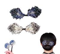 Peacock Hair Curler Hairpin, 2PCS Peacock Display Angel Wings Elegant Hair Bun Maker, Peacock Hair Bun Maker, Elegant Twist Hairpin, A Tool to Fix The Ball Head (Feather-2PCS)