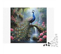 Peacock in Fantasy Garden 100% Recycled Cardboard Waterfall Forest Peacock 1000Pc Jigsaw Puzzle Adults Fun Activity for Rainy Days 38x26cm/1000pcs
