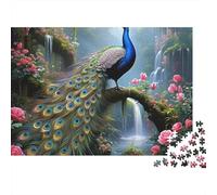 Peacock in Fantasy Garden 1000 Piezas Rompecabezas Adultos Pavo Real en Cascada de Bosque Mágico Desafiante Difícil Premium Robusto Vibrante Alivio Estrés Juego Familiar 70x50cm/1000pcs